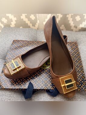 Tory Burch Leather Flats with Gold Accent